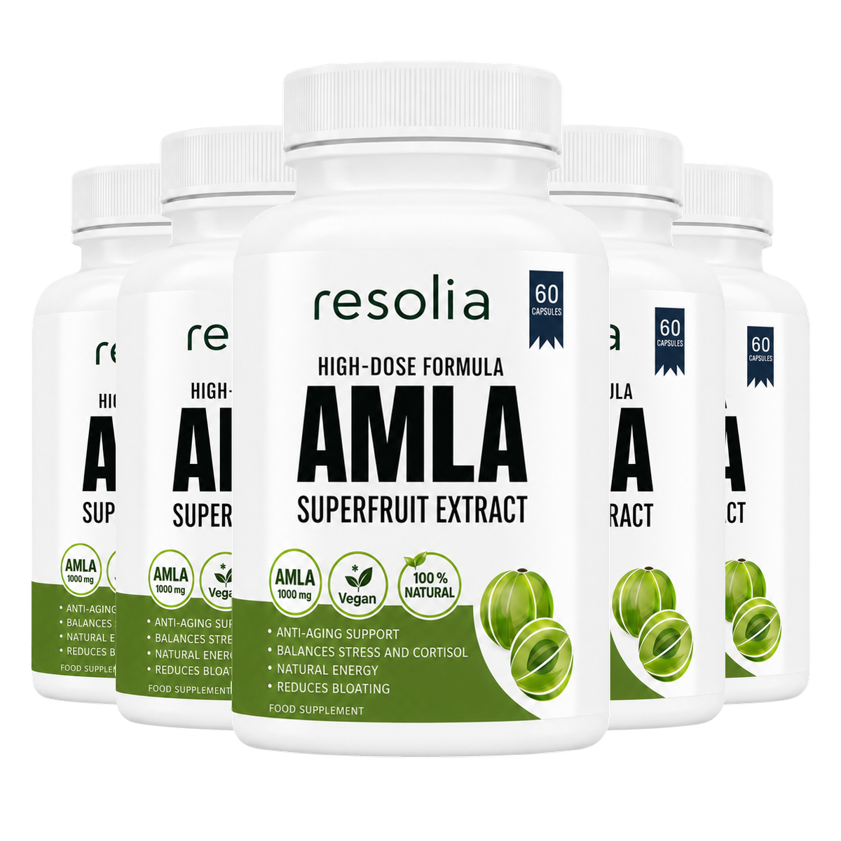 Resolia Amla Superfruit Capsules, 5 bottles